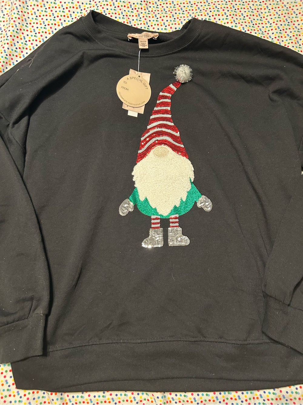 Philosophy Black Crewneck Sweatshirt with Festive Gnome Motif